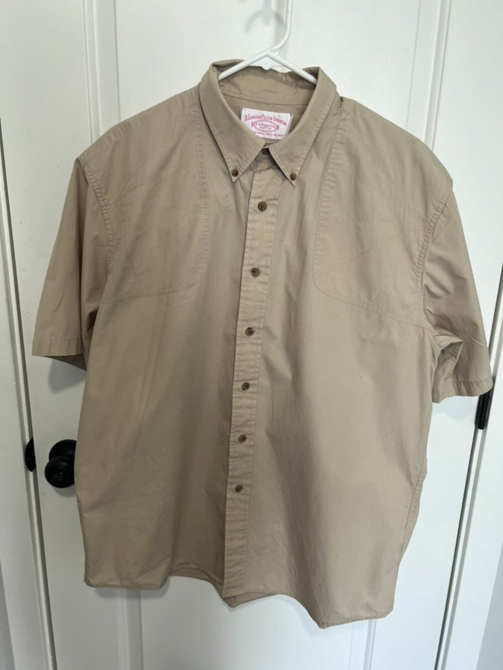 Filson Short Sleeve Button Shirt Mens M Khaki 100% Cotton Outdoor Fishing Hiking